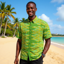 Load image into Gallery viewer, "Lei Humupapa" Green by Hakuole Designs Maʻo Cotton Aloha Shirt