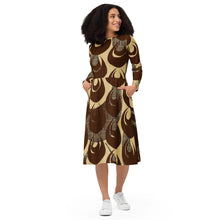 Load image into Gallery viewer, Kino Wahine Māmā long sleeve midi dress by Hakuole Designs