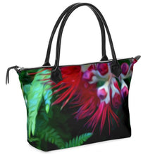Load image into Gallery viewer, Nappa Leather & Monroe Satin Zipper Hand Bag "Liko Lehua"