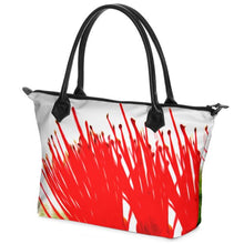 Load image into Gallery viewer, Nappa Leather & Monroe Satin Zipper Hand Bag "Lehua Hula Sisters"