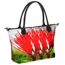 Load image into Gallery viewer, Nappa Leather & Monroe Satin Zipper Hand Bag "Lehua Hula Sisters"