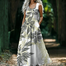 Load image into Gallery viewer, "Breadfruit Tree" by Hakuole Designs "Hawaiian Heron" Women’s Sleeveless Maxi Dress
