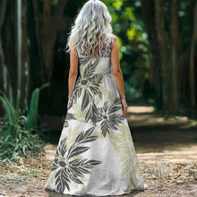 Load image into Gallery viewer, "Breadfruit Tree" by Hakuole Designs "Hawaiian Heron" Women’s Sleeveless Maxi Dress
