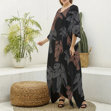 Load image into Gallery viewer, &quot;Hāloa ʻEleʻele&quot; by Hakuole Designs - Womenʻs &quot; ʻIo&quot; Kaftan Dress  Imitation Silk V-neck
