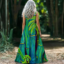Load image into Gallery viewer, "Blue Bamboo" by Rachael Ray Art "Hawaiian Heron" Women’s Sleeveless Maxi Dress
