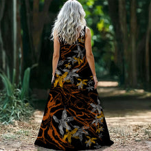 Load image into Gallery viewer, "Hua Wiliwili" by Hakuole Designs "Hawaiian Heron" Women’s Sleeveless Maxi Dress
