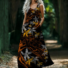 Load image into Gallery viewer, "Hua Wiliwili" by Hakuole Designs "Hawaiian Heron" Women’s Sleeveless Maxi Dress
