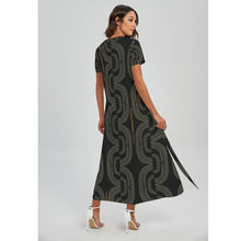 Load image into Gallery viewer, "Hoʻolono" ʻEleʻele by Hakuole Designs V-neck "ʻIʻiwi" Dress
