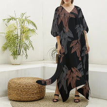 Load image into Gallery viewer, &quot;Hāloa ʻEleʻele&quot; by Hakuole Designs - Womenʻs &quot; ʻIo&quot; Kaftan Dress  Imitation Silk V-neck
