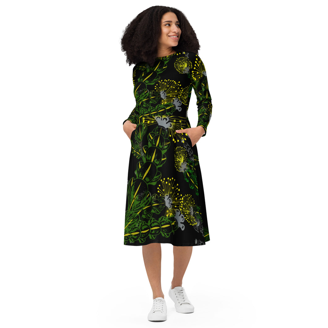 Mamo Lehua by Hakuole Designs long sleeve midi dress