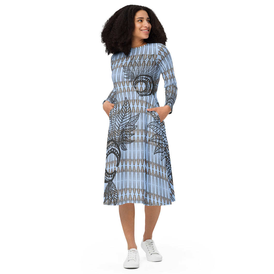 Makini Blue by Hakuole Designs long sleeve midi dress