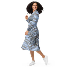 Load image into Gallery viewer, Makini Blue by Hakuole Designs long sleeve midi dress
