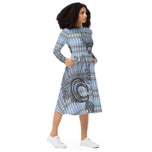 Load image into Gallery viewer, Makini Blue by Hakuole Designs long sleeve midi dress
